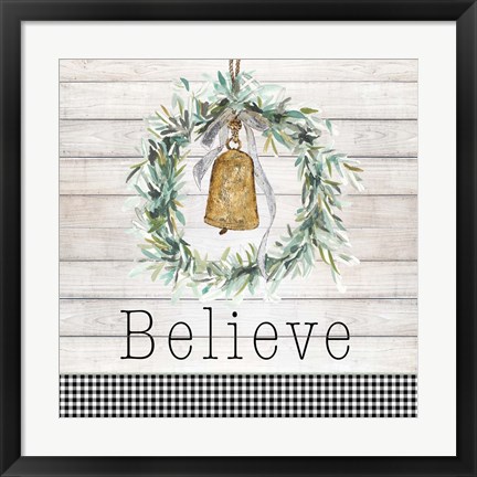 Framed Believe Bell Wreath Print