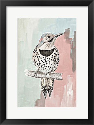 Framed Beige Woodpecker I Print