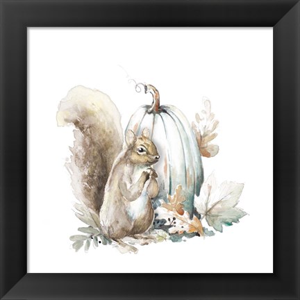 Framed Squirrel and Pumpkin I Print