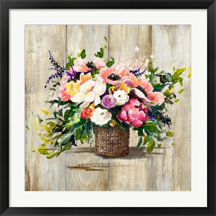 Framed Basket with Flowers Print