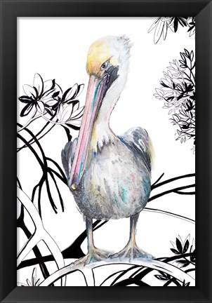 Framed Pelican on Branch I Print