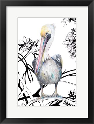 Framed Pelican on Branch I Print