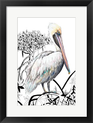 Framed Pelican on Branch II Print