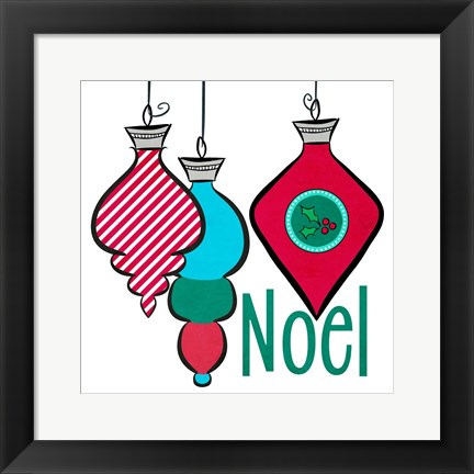 Framed Joyful Christmas Ornaments III Print