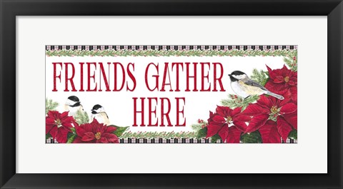 Framed Chickadee Christmas Red - Friends Gather horizontal Print