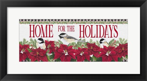 Framed Chickadee Christmas Red - Home for the Holidays horizontal Print