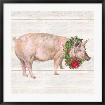 Framed Christmas on the Farm IV Pig Print