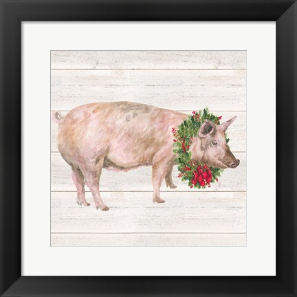 Framed Christmas on the Farm IV Pig Print