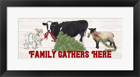 Framed Christmas on the Farm - Family Gathers Here Print