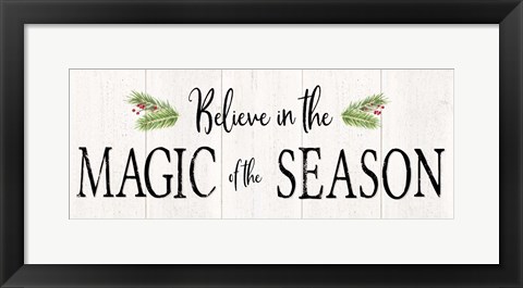 Framed Peaceful Christmas - Magic of the Season horiz black text Print