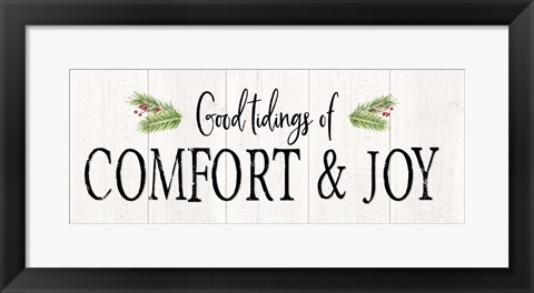 Framed Peaceful Christmas - Comfort and Joy horiz black text Print