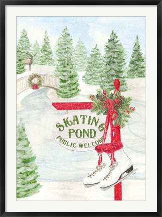 Framed Sleigh Bells Ring - Skating Pond Print