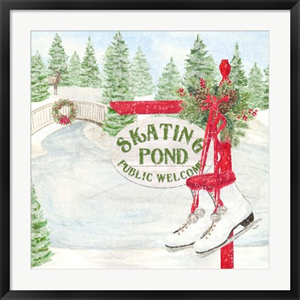 Framed Sleigh Bells Ring I Skating Pond Print