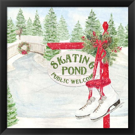 Framed Sleigh Bells Ring I Skating Pond Print