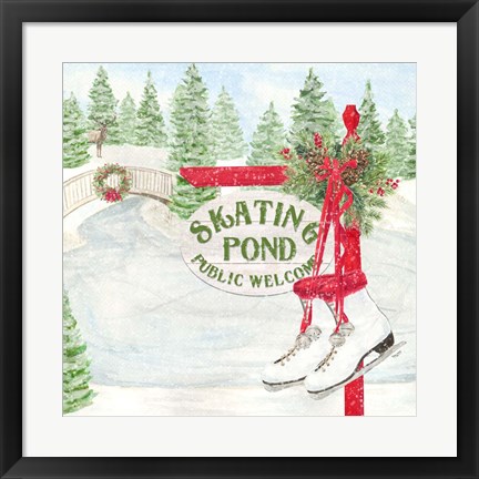 Framed Sleigh Bells Ring I Skating Pond Print