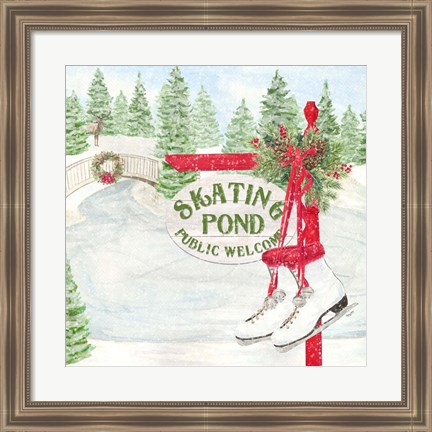 Framed Sleigh Bells Ring I Skating Pond Print