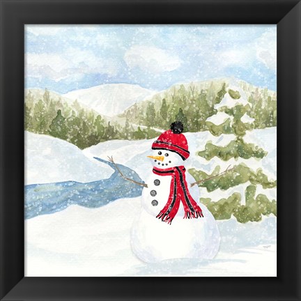 Framed Snowman Wonderland III Stream Scene Print