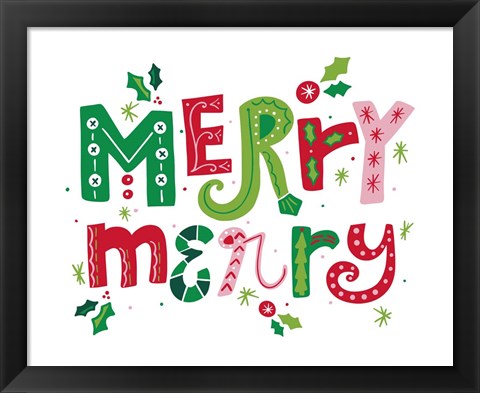 Framed Festive Lettering - Merry Merry Print