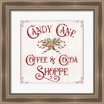 Framed Vintage Christmas Signs I-Candy Cane Coffee Print