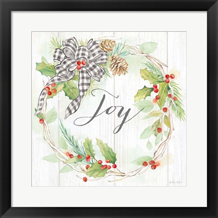 Framed Holiday Gingham Wreath II Print