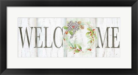 Framed Holiday Gingham Wreath panel II Print