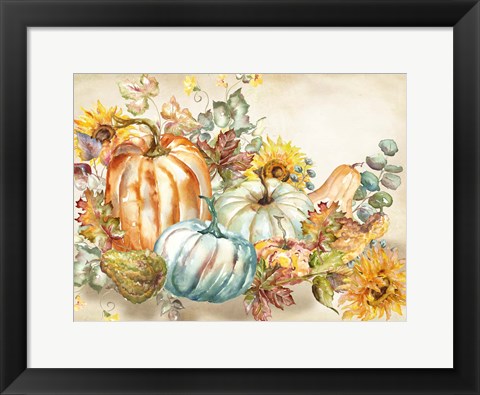 Framed Watercolor Harvest Pumpkin landscape Print