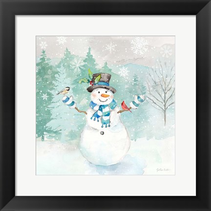 Framed Let it Snow Blue Snowman I Print