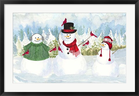 Framed Snowman Christmas landscape Print