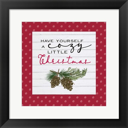 Framed Cozy Christmas Dots I Pine cones Print