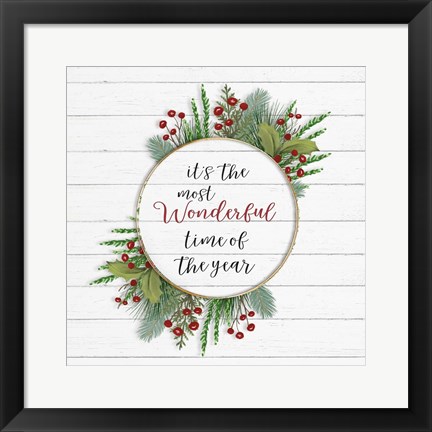 Framed Cozy Christmas Wreath II Print