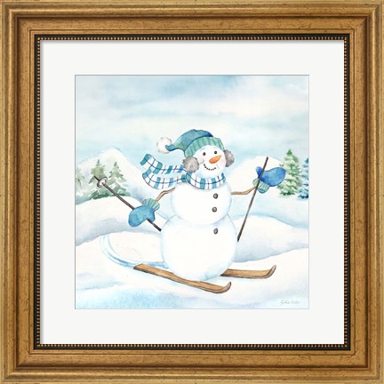 Framed Let it Snow Blue Snowman III Print