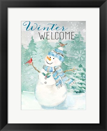 Framed Let it Snow Blue Snowman portrait Print