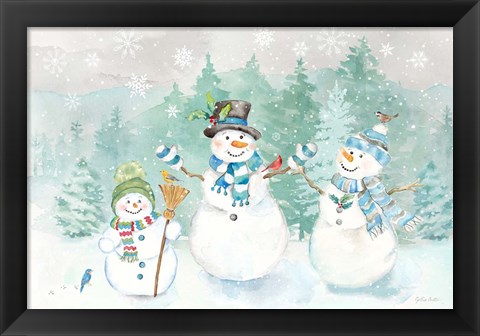 Framed Let it Snow Blue Snowman landscape Print