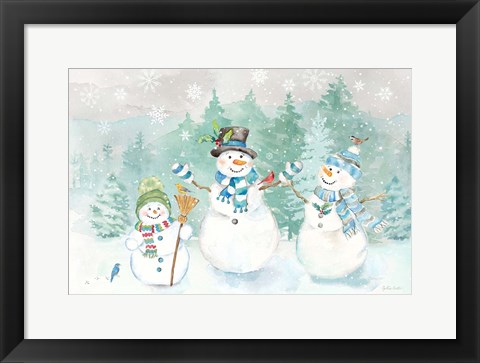 Framed Let it Snow Blue Snowman landscape Print