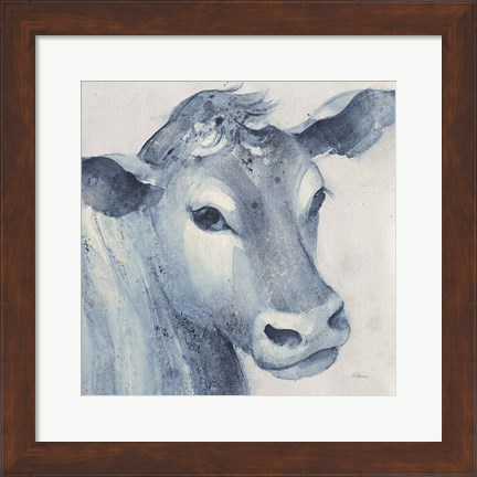 Framed Moo Blue Crop Print