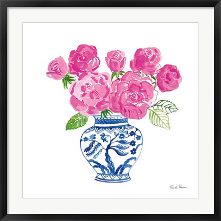 Framed Chinoiserie Roses on White I Print