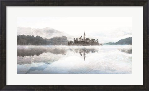 Framed Lake Escape with Village Print