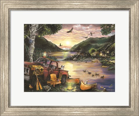 Framed Lakefront Camping I Print