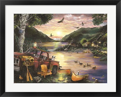 Framed Lakefront Camping I Print