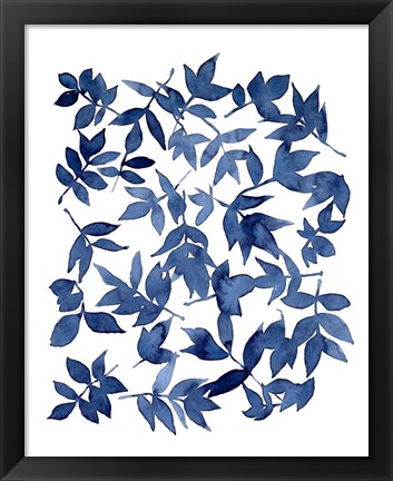 Framed Indigo Fallen Leaves I Print