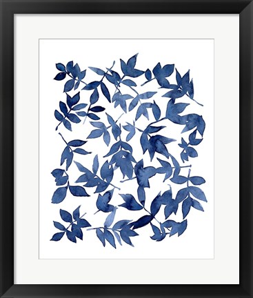 Framed Indigo Fallen Leaves I Print