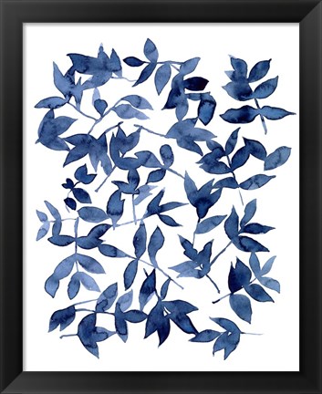 Framed Indigo Fallen Leaves II Print