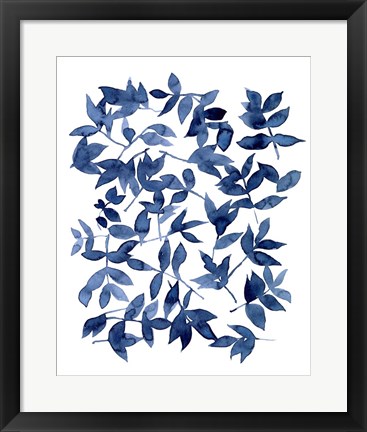 Framed Indigo Fallen Leaves II Print