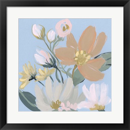 Framed Bouquet on Blue I Print