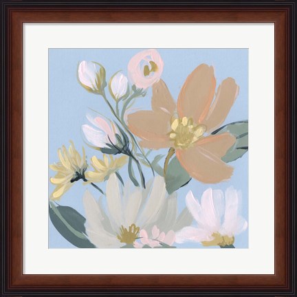 Framed Bouquet on Blue I Print