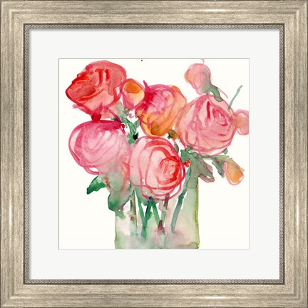 Framed Cottage Roses I Print