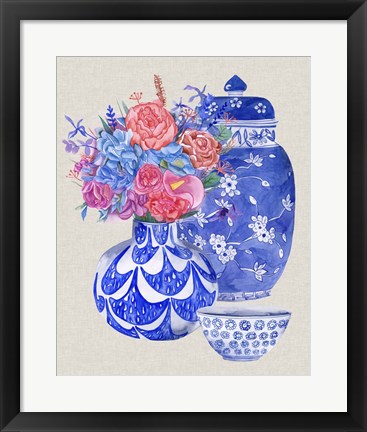 Framed Delft Blue Vases I Print