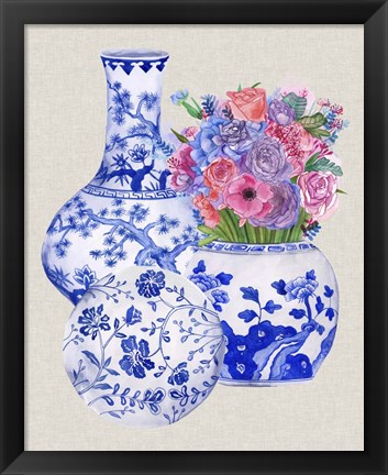 Framed Delft Blue Vases II Print