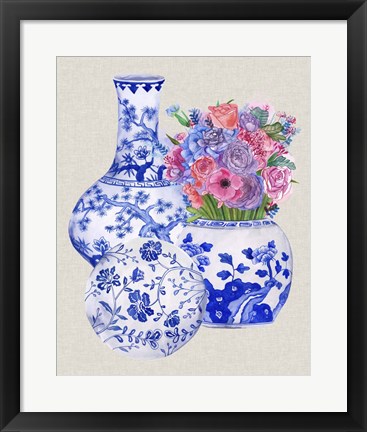 Framed Delft Blue Vases II Print