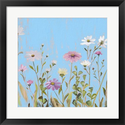 Framed Wild Flowers on Cerulean I Print